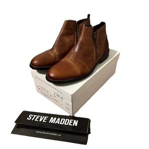 Steve Madden Men's Upshaww Brown Leather Ankle Zip Boots - Size‎ 45 EU US 12